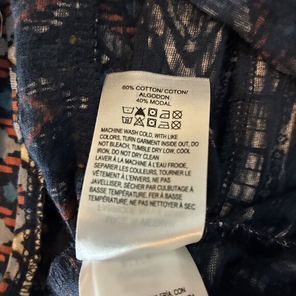 Lucky Brand Top Womens S Boho Geometric Print Short Sleeve Knot Hem Blouse - Picture 6 of 6